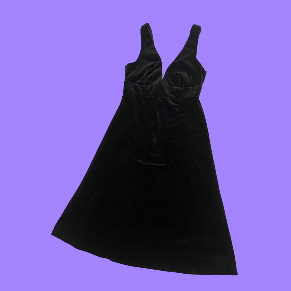 J.Crew Black Velvet V-Neck A-Line Empire Waist Cocktail Dress Size 4